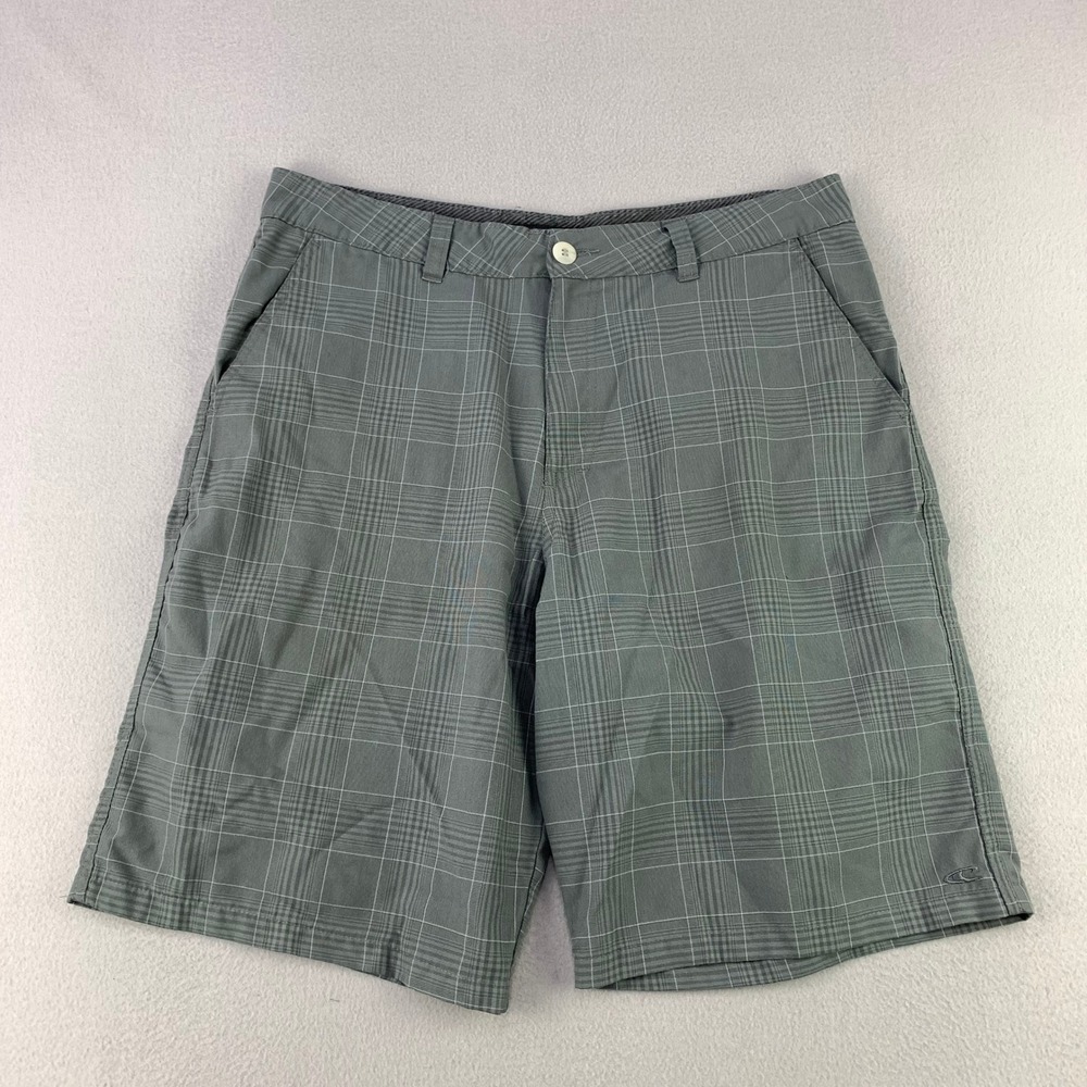 O'Neill Shorts Mens 36x11 Teal/Gray Plaid Baggy Loose-Fit Skater Chinos Y2K